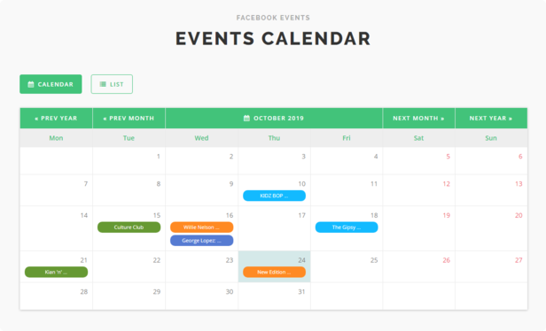Facebook Event Calendar