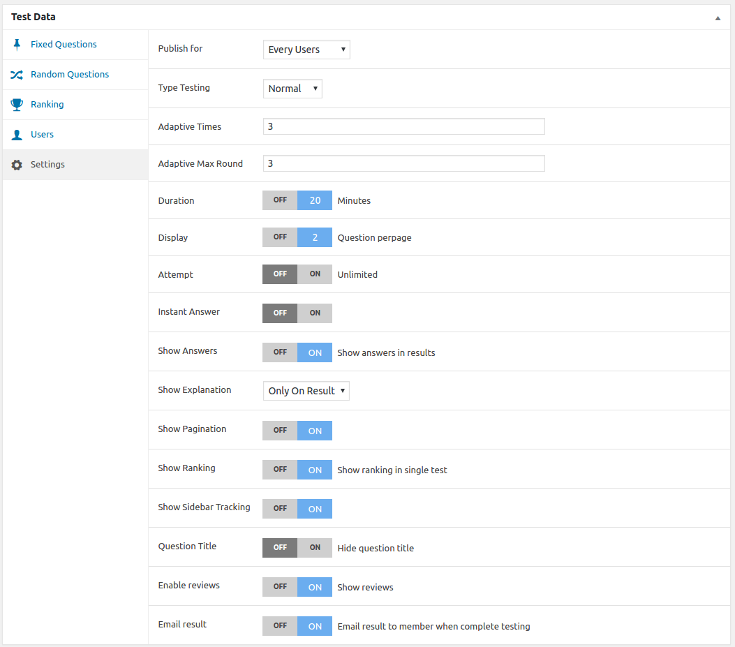 Quizmaker admin test detail