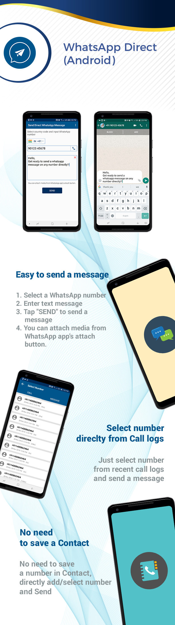 Get WhatsApp Direct – Send Message Without Contact Android Code