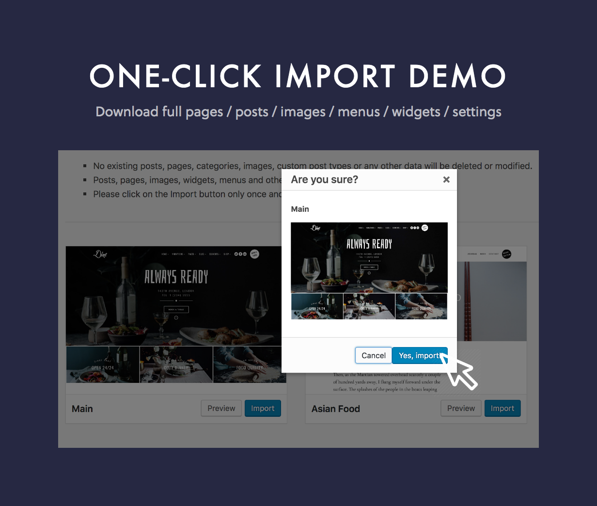 Dine One Click Import Demo