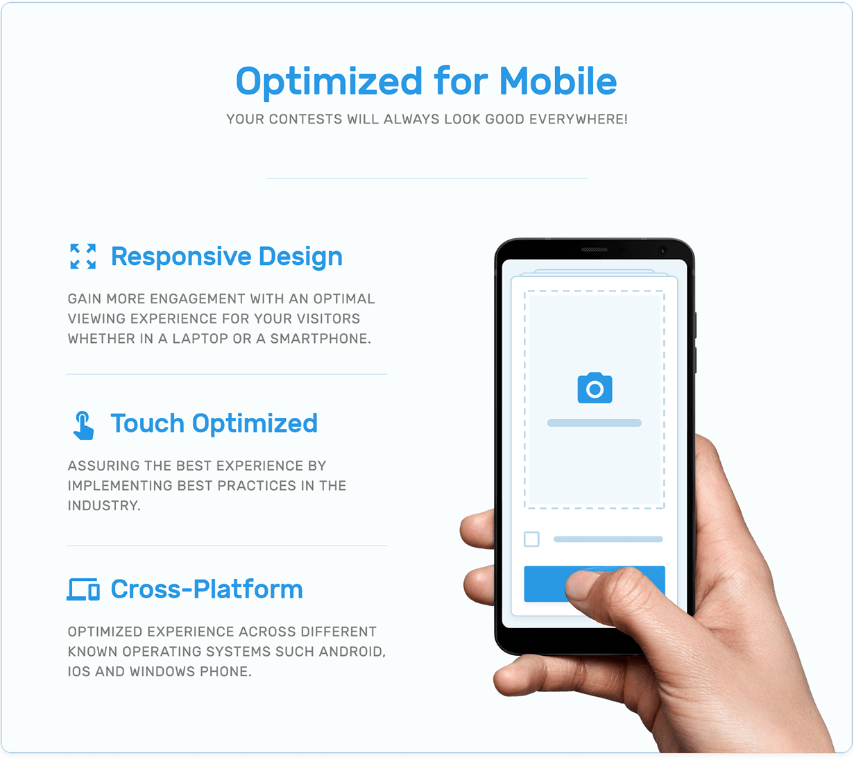 Mobile optimization, responsive design, touch optimization and cross platform support in TotalContest WordPress contest plugin.